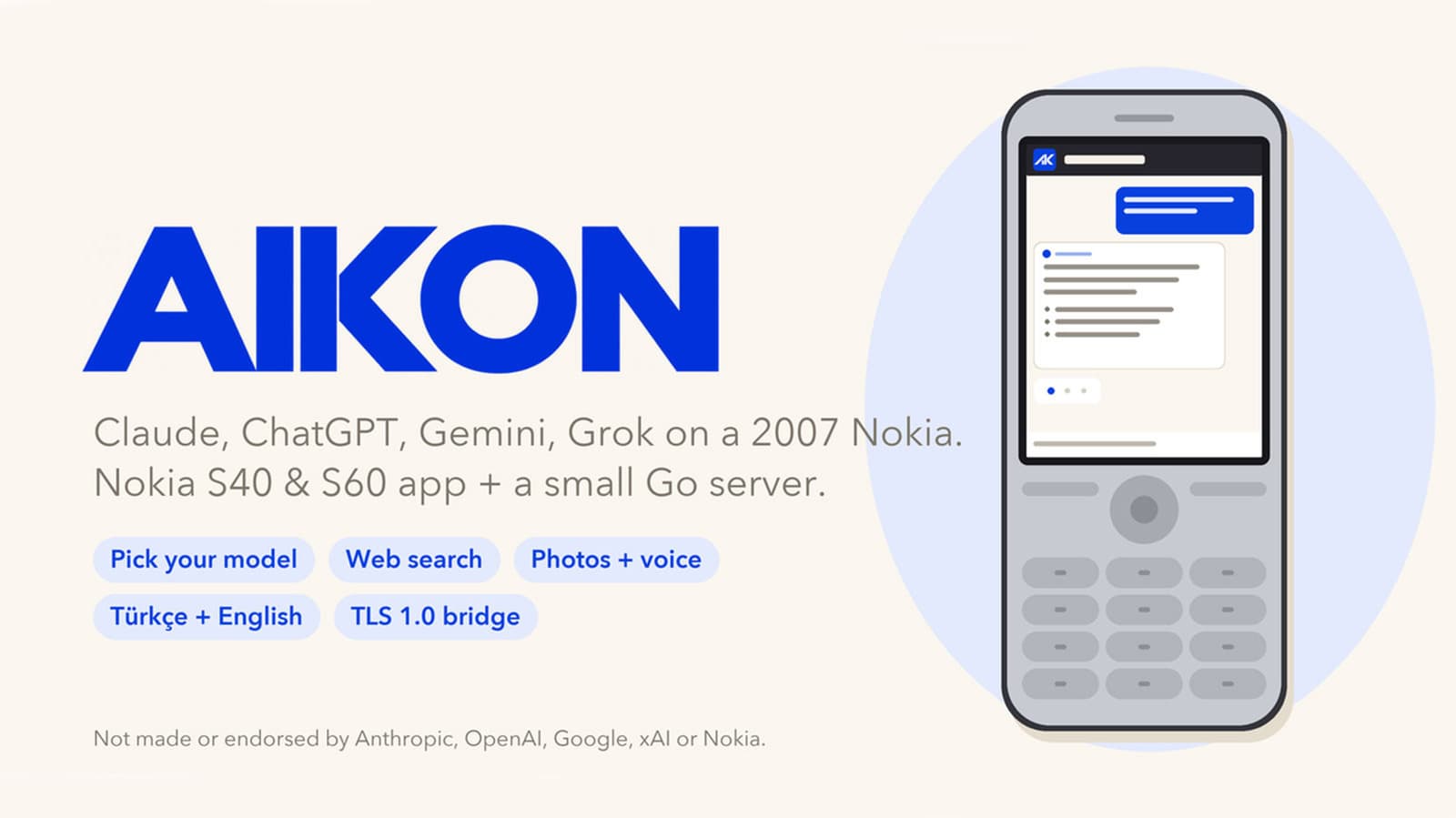Aikon app brings AI chatbots to Nokia 6300 phones